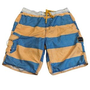 Ripzone Men's Striped Board Shorts Swim Trunks - Blue & Orange- Large